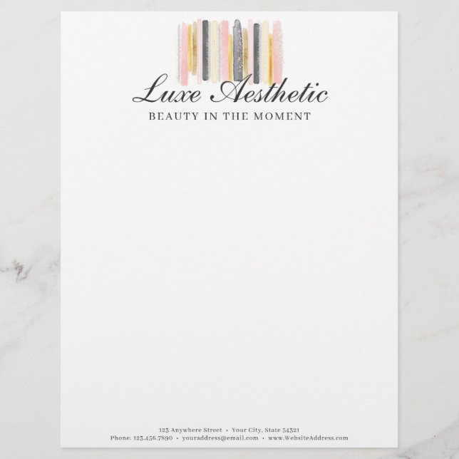 Blush Roze & Roos Gouden Waterverf Verf Chique Log Briefhoofd (Voorkant)