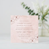 Blush Roze & Roos Goudfolie Bloemen Bruiloft Vierk Kaart (Staand voorkant)
