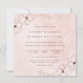 Blush Roze & Roos Goudfolie Bloemen Bruiloft Vierk Kaart (Voorkant)