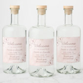 Blush Roze & Roos Goudfolie Bloemen Bruiloft Welko Likeurfles Etiket (Flessen)