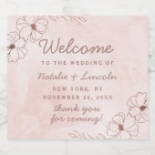 Blush Roze & Roos Goudfolie Bloemen Bruiloft Welko Likeurfles Etiket (Enkel label)