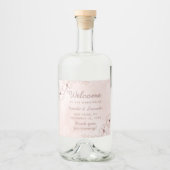 Blush Roze & Roos Goudfolie Bloemen Bruiloft Welko Likeurfles Etiket (Voorkant)