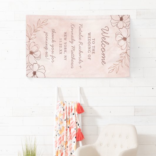 Blush Roze & Roos Goudfolie Bloemen Bruiloft Welko Spandoek (Insitu)