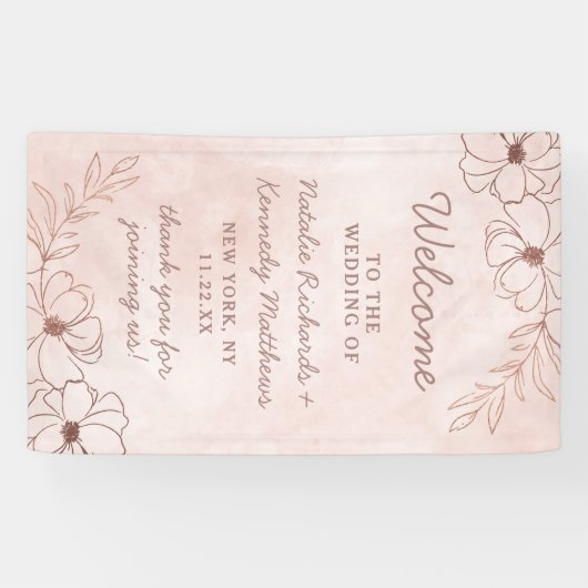 Blush Roze & Roos Goudfolie Bloemen Bruiloft Welko Spandoek (Horizontaal)