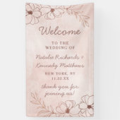 Blush Roze & Roos Goudfolie Bloemen Bruiloft Welko Spandoek (Verticaal)