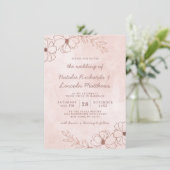 Blush Roze & Roos Goudfolie Bloemen Rustieke Bruil Kaart (Staand voorkant)
