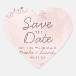 Blush Roze & Roos Goudfolie Bloemen Save the Date Hart Sticker
