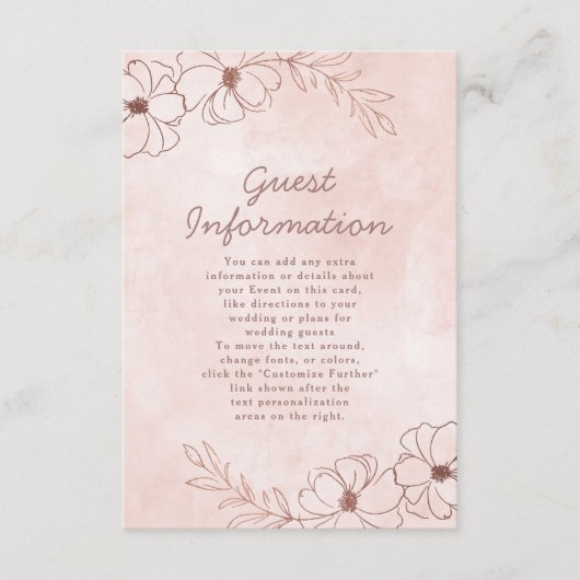 Blush Roze & Roos Goudfolie Bruiloft Informatie Informatiekaartje (Voorkant)