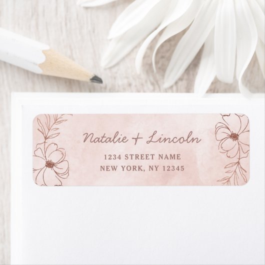 Blush Roze & Roos Goudfolie Bruiloft Retouradres Etiket (Insitu)