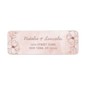 Blush Roze & Roos Goudfolie Bruiloft Retouradres Etiket (Voorkant)