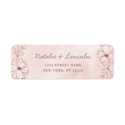 Blush Roze & Roos Goudfolie Bruiloft Retouradres Etiket (Voorkant)