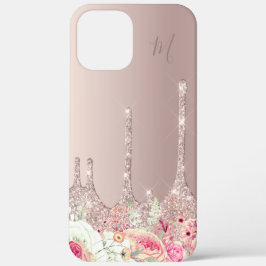 Blush roze roos goudglitter druppelt monogram in Case-Mate iPhone case