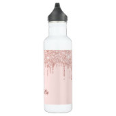 Blush roze roos goudmonogram naam waterfles  (Rechts)