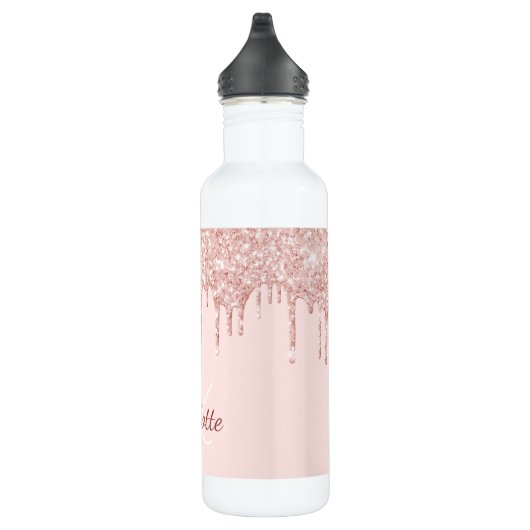 Blush roze roos goudmonogram naam waterfles  (Rechts)