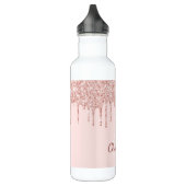 Blush roze roos goudmonogram naam waterfles  (Links)