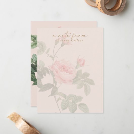 Blush roze  Roos Note Kaart Notitiekaartje (Voorkant / Achterkant in situ)