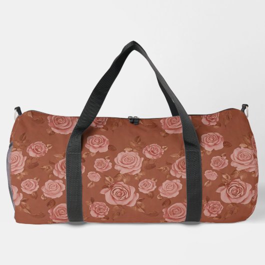 Blush roze roos op bruin lederen look plunjezak (Achterkant)