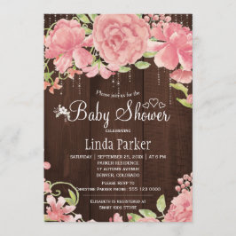 Blush roze roos pioenen twinkle lichten baby showe kaart