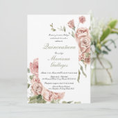 Blush roze roos Quinceanera uitnodiging (Staand voorkant)