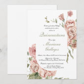 Blush roze roos Quinceanera uitnodiging (Voorkant / Achterkant)