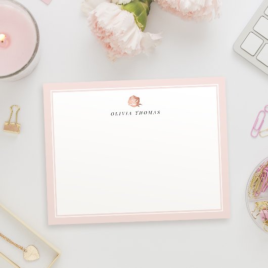 Blush roze roos retro gepersonaliseerde briefpapie notitiekaartje