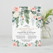 Blush Roze Roos Tuin Rehearsal Dinner Kaart (Staand voorkant)