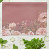 Blush Roze Roos Waterverf Floral Monogram Theedoek (Gevouwen)