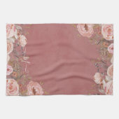 Blush Roze Roos Waterverf Floral Monogram Theedoek (Horizontaal)