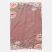 Blush Roze Roos Waterverf Floral Monogram Theedoek (Verticaal)