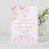 Blush roze roos zoete 16 uitnodiging (Staand voorkant)