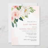 Blush Roze Rose Bloemen Baby shower Invitation Kaart (Voorkant)