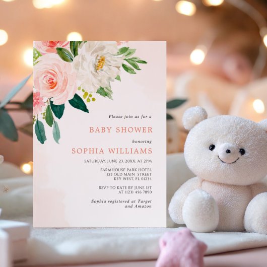 Blush Roze Rose Bloemen Baby shower Invitation Kaart