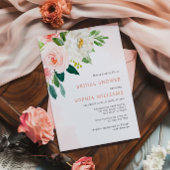 Blush Roze Rose Bloemen Bruids Douche Uitnodiging