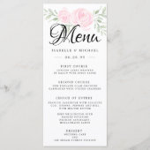 Blush Roze Rose Bloemen Bruiloft Menu Kaart (Voorkant)