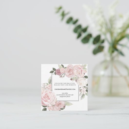Blush Roze Rose Bloemen Bruiloft Website Informatiekaartje (Staand voorkant)