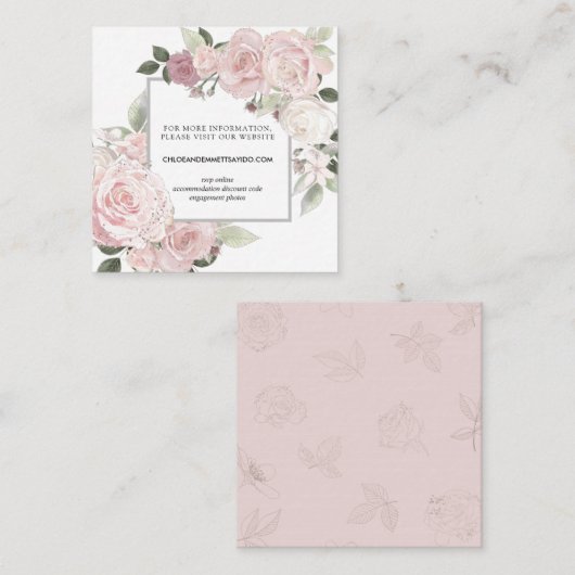 Blush Roze Rose Bloemen Bruiloft Website Informatiekaartje (Voorkant / Achterkant)