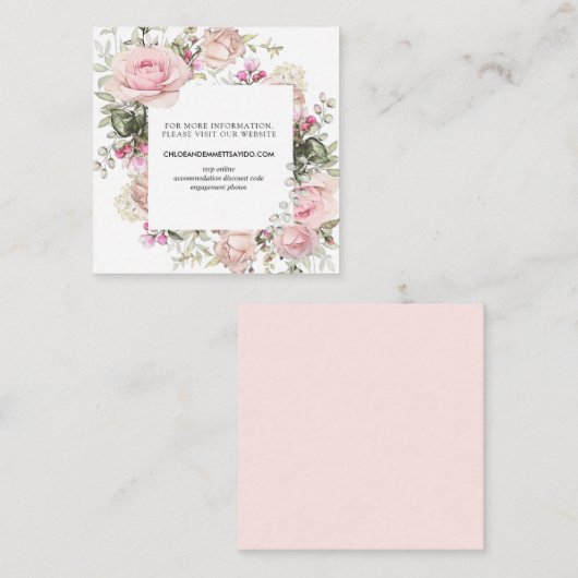 Blush Roze Rose Bloemen Bruiloft Website Informatiekaartje (Voorkant / Achterkant)