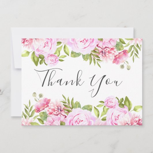 Blush Roze Rose Bloemen Chique Elegant Script Bedankkaart (Voorkant)