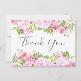 Blush Roze Rose Bloemen Chique Elegant Script Bedankkaart