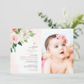 Blush Roze Rose Bloemen Foto Meisje Dop Kaart (Staand voorkant)