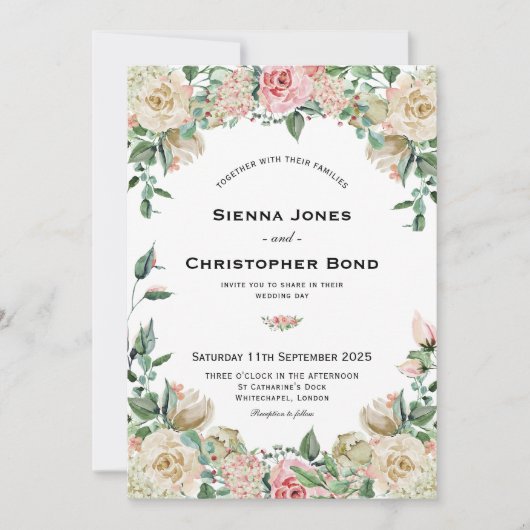  Blush Roze Rose Bloemen Huwelijk Kaart (Voorkant)