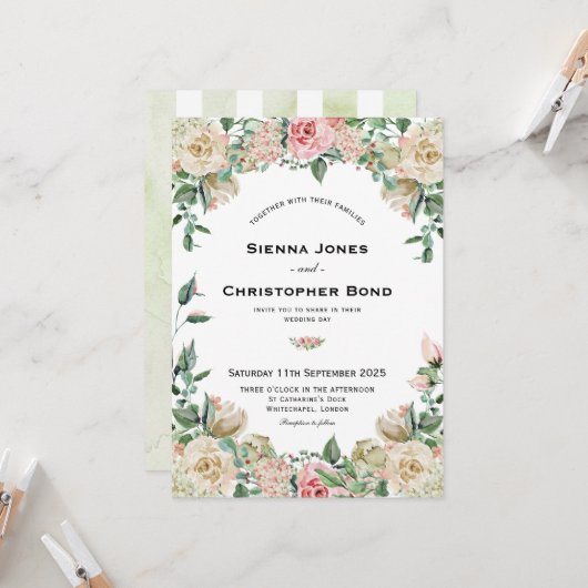  Blush Roze Rose Bloemen Huwelijk Kaart (Voorkant / Achterkant in situ)