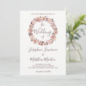 Blush Roze Rose Bloemen Krans Bruiloft Kaart (Staand voorkant)