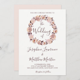 Blush Roze Rose Bloemen Krans Bruiloft Kaart