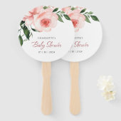 Blush Roze Rose Bloemen Waterverf Baby shower Handwaaier (Voorkant en achterkant)