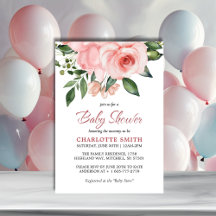 Blush Roze Rose Bloemen Waterverf Baby shower