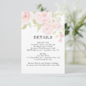 Blush Roze Rose Bloemen Waterverf Bruiloft Details Informatiekaartje (Staand voorkant)