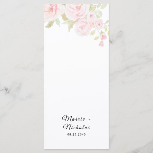 Blush Roze Rose Bloemen Waterverf Bruiloft Menu (Achterkant)