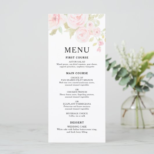 Blush Roze Rose Bloemen Waterverf Bruiloft Menu