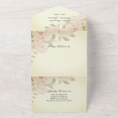  Blush Roze Rose Bloemen Waterverf Groen All In One Uitnodiging (Buitenkant)